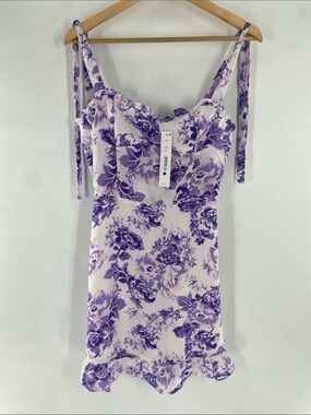 Aqua Purple and White Floral Print Mini Dress Size L NWT